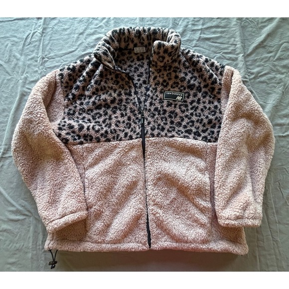 New Balance Jackets & Blazers - New Balance Womens XL Leopard Print Sherpa Fleece Full Zip Jacket Pink Black